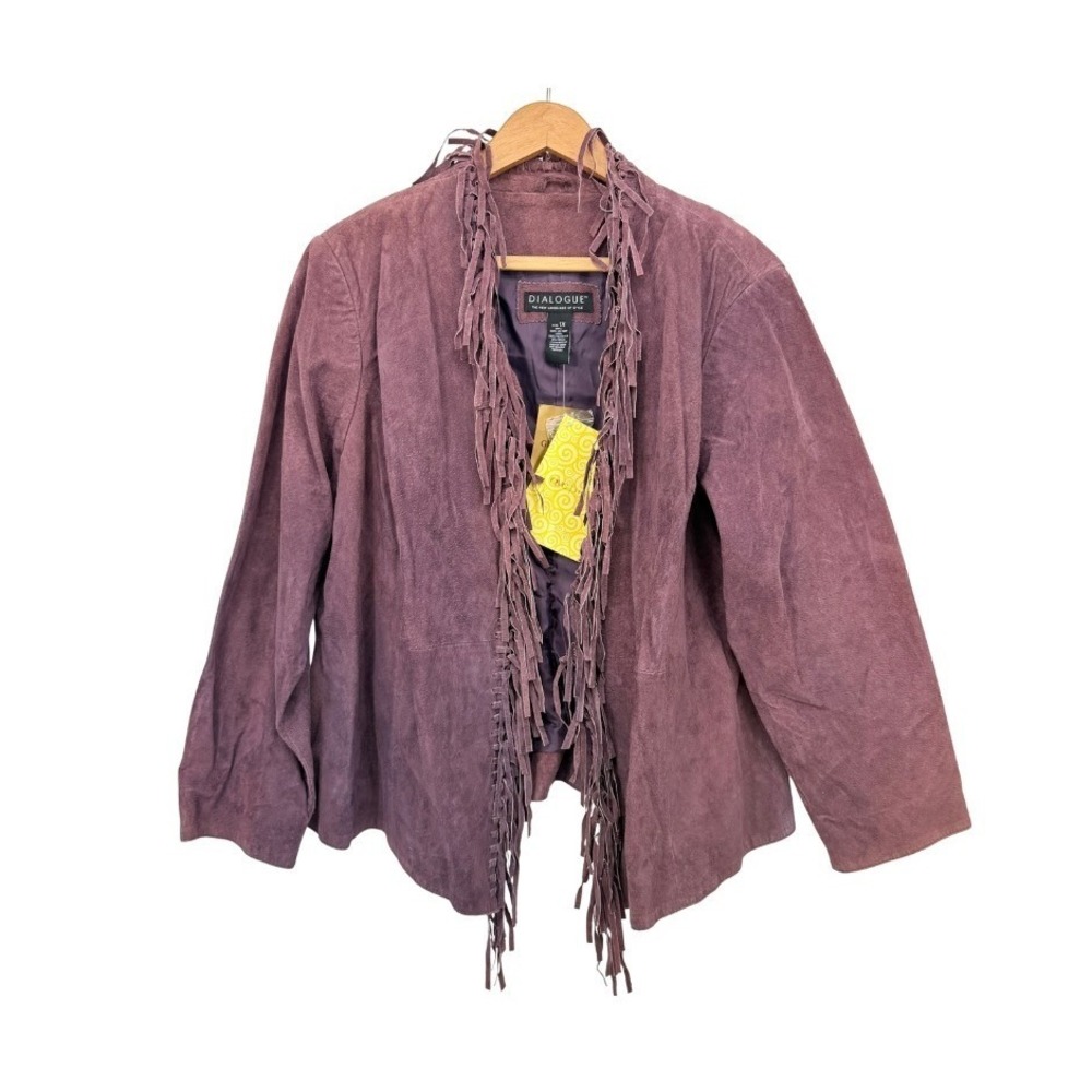 Dialogue NWT Suede‎ 100% Washable Leather Fringe Jacket Purple Boho Western 1X